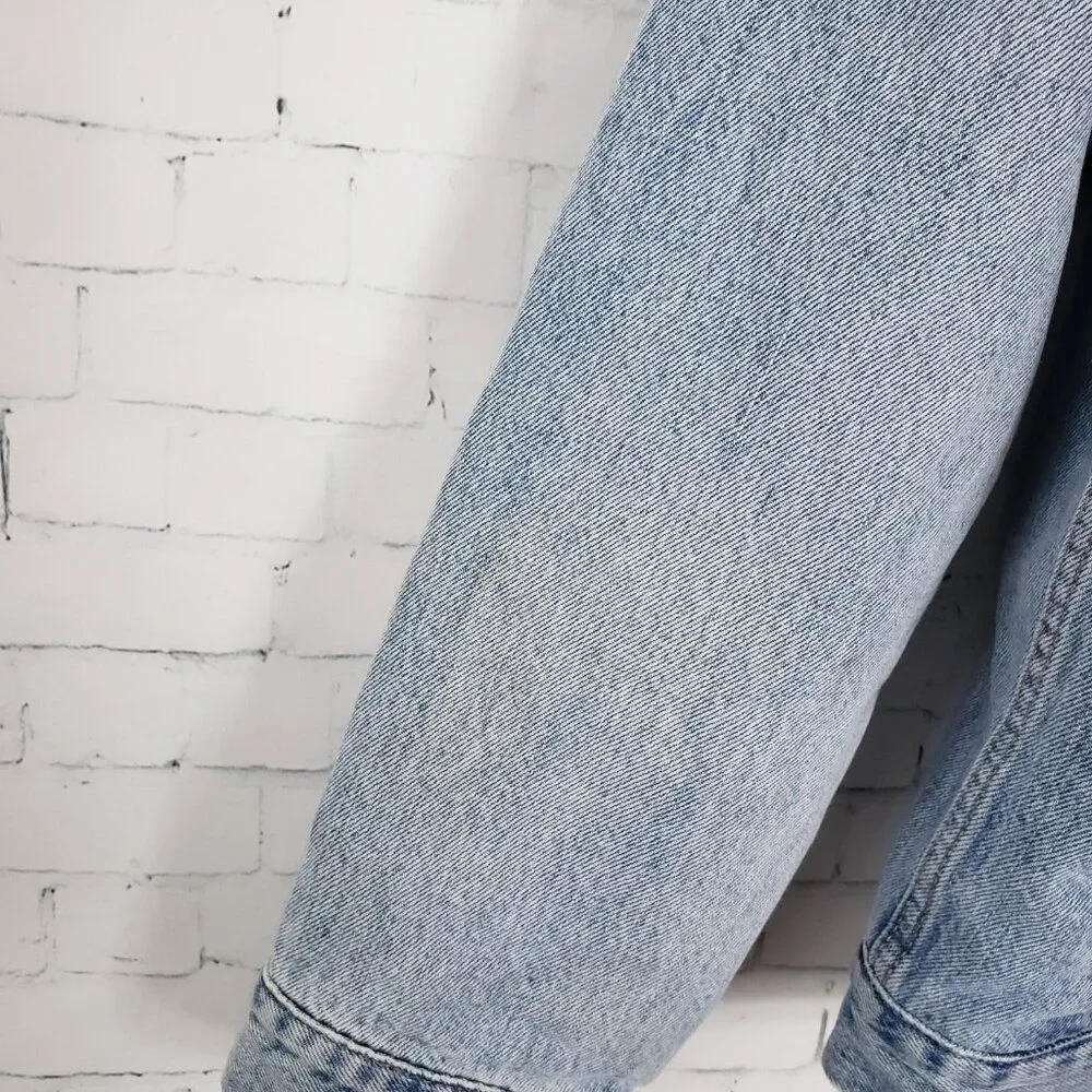 Levis Faux Fur Lined Denim Trucker Jean Jacket Size XS Oversized Anthro Blue - Picture 6 of 13